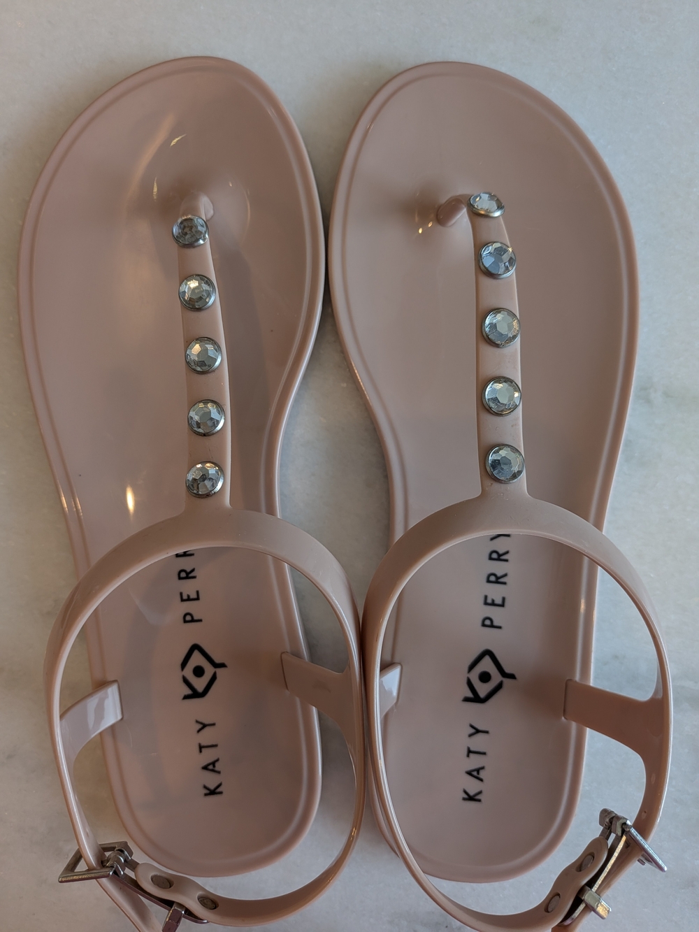 NWOT Katy Perry Collections Blush Pink Jeweled T-Strap Sandals 7